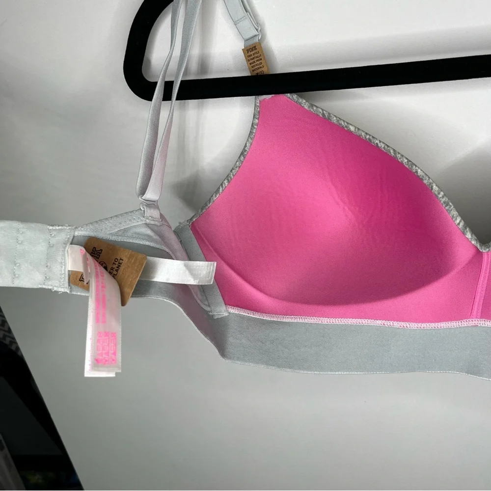 PINK Wear Everywhere Wireless Lightly Lined Bra Heather Grey Size 32DD (E) - Picture 9 of 10